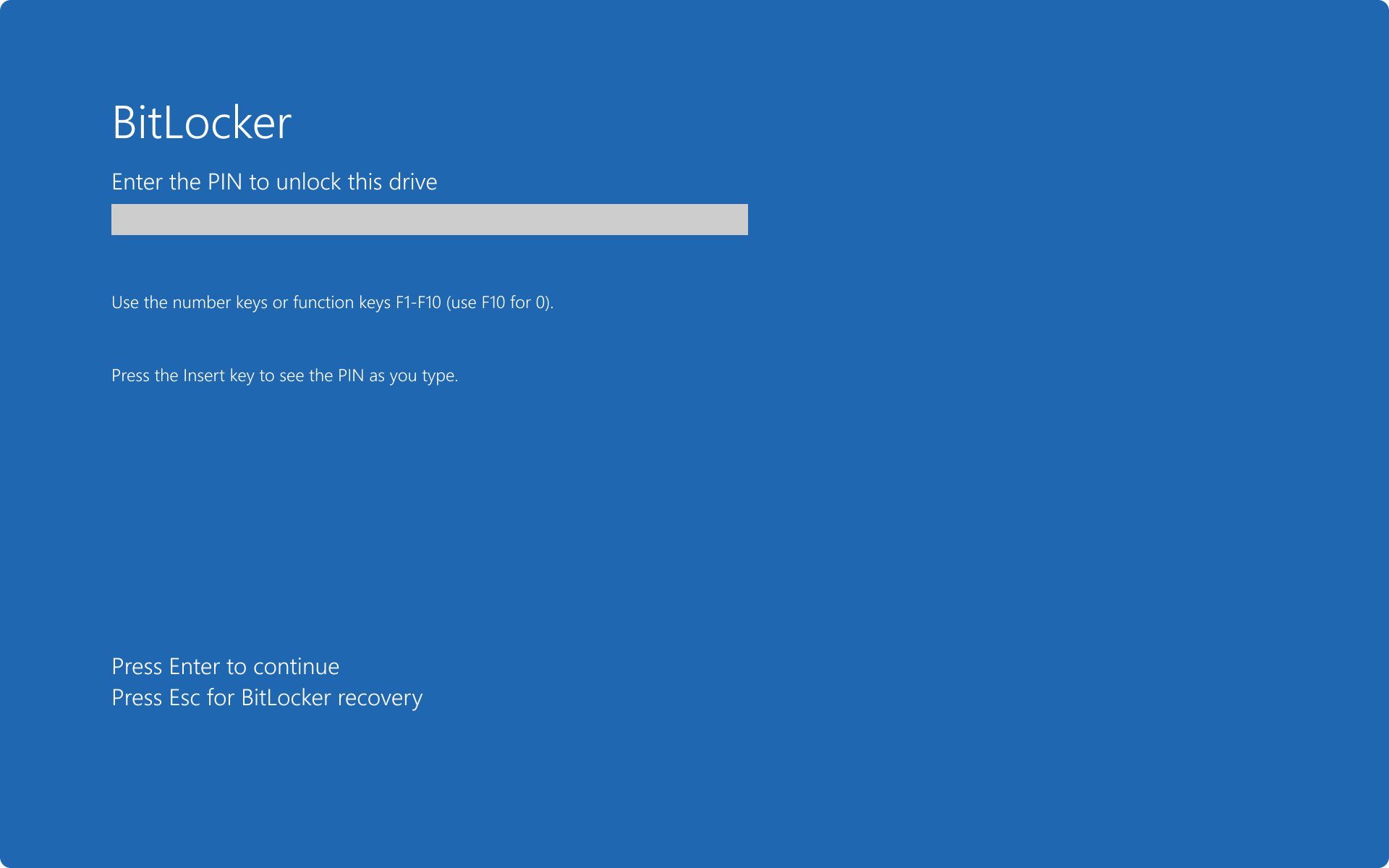 BitLocker pre-boot PIN prompt